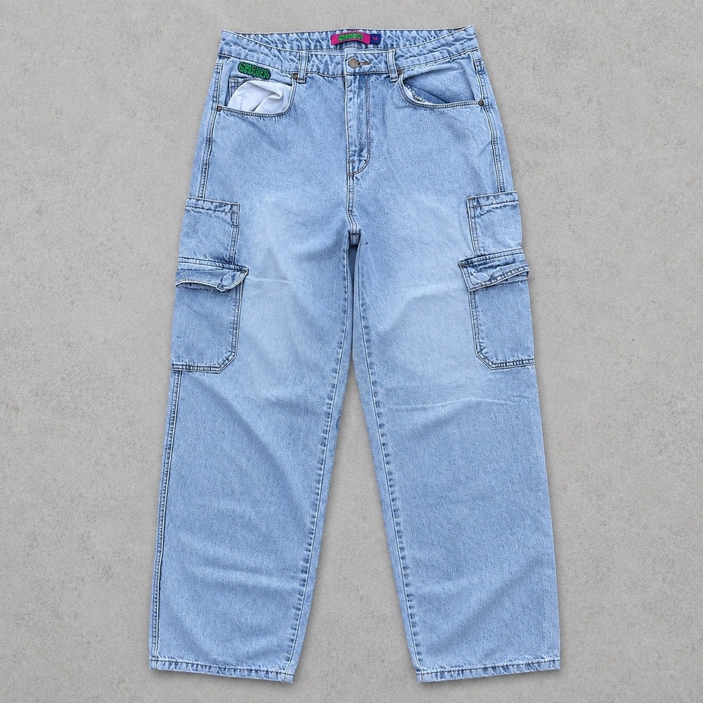 Empyre Loose Fit Cargo Jeans Light Wash Blue Skater Baggy Denim Men 32x30